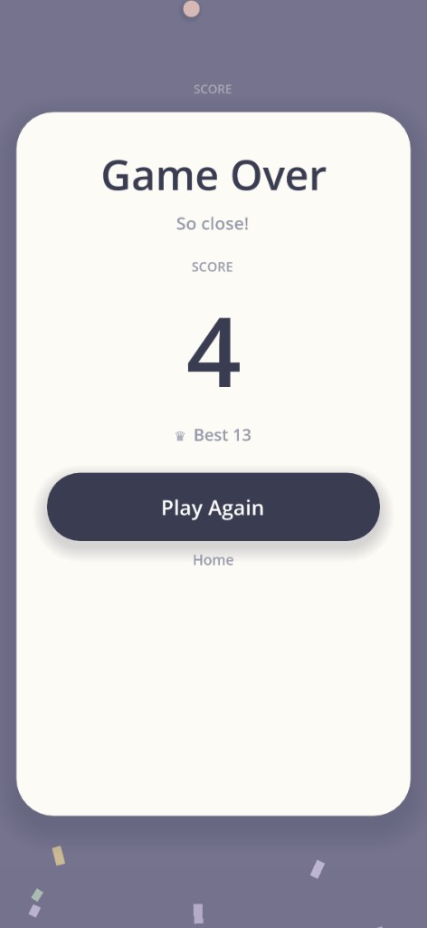 Jumpy Blocks game over screen